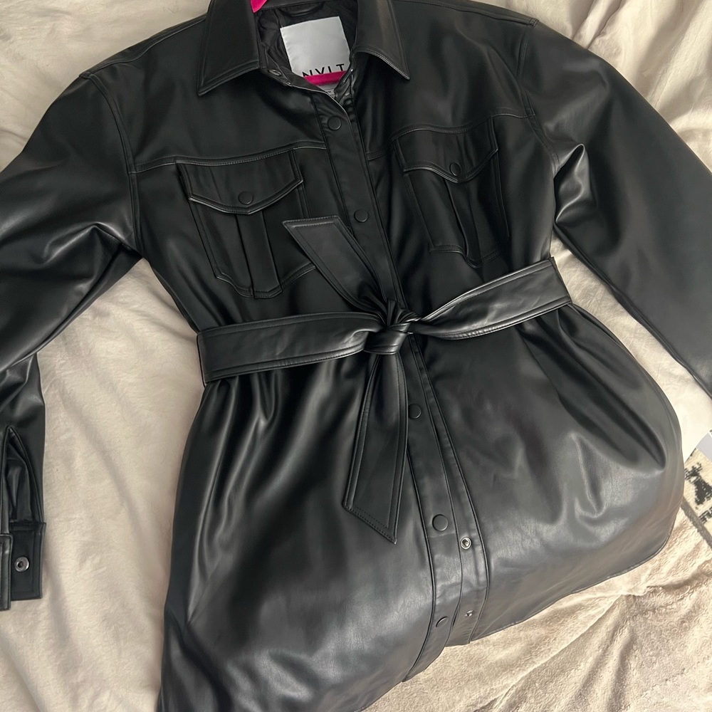 NVLT Women's Vegan Leather Shirt Jacket